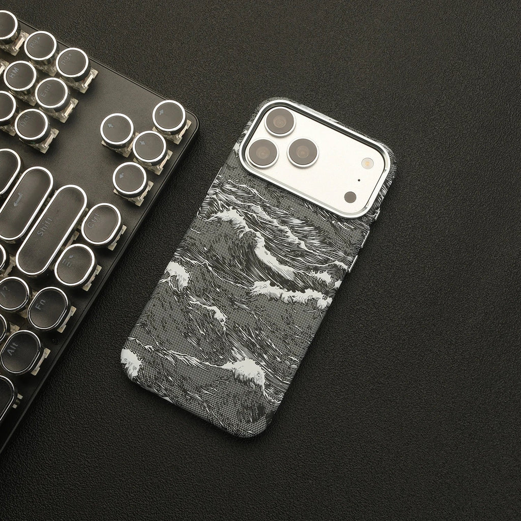 Ocean Wave Art iPhone Case with Metal Style Camera Frame and Lens Guard
