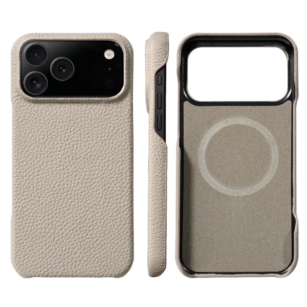 Premium Grain Leather Look iPhone Case Open Edge Design with Exposed Buttons