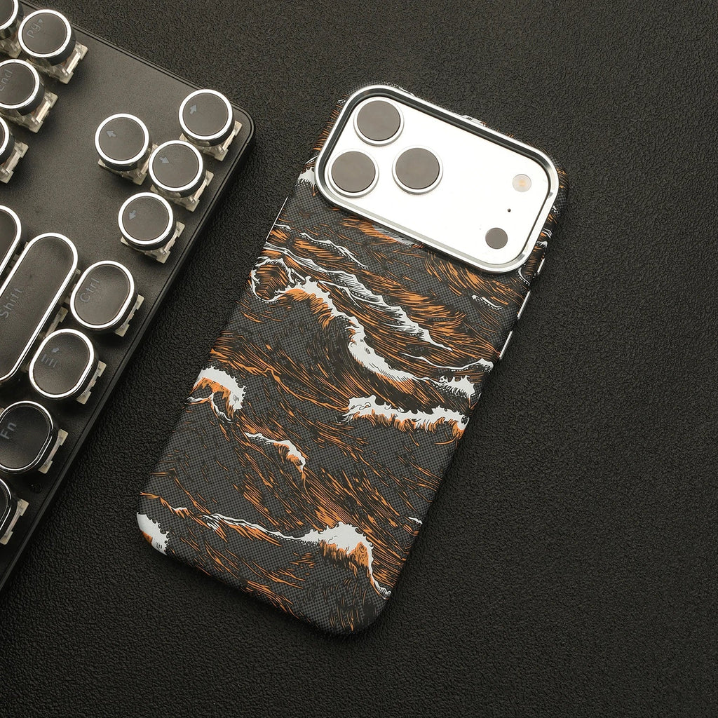Ocean Wave Art iPhone Case with Metal Style Camera Frame and Lens Guard