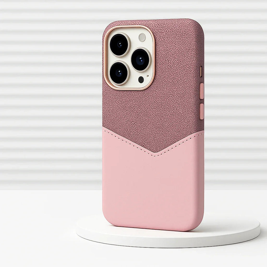 Two-Tone Leather iPhone Case with Stitched Detail & Camera Protection
