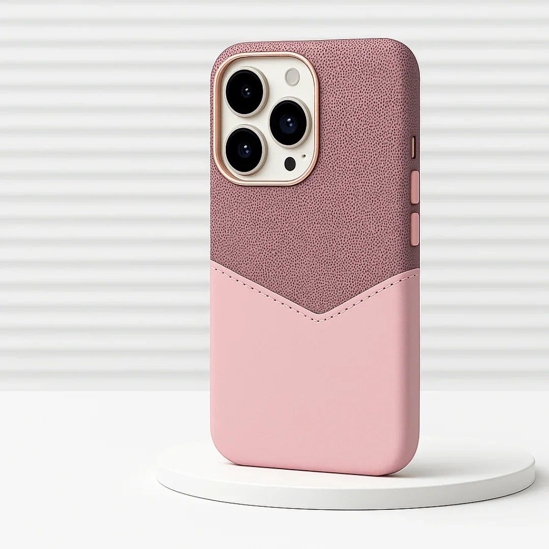 Two-Tone Leather iPhone Case with Stitched Detail & Camera Protection