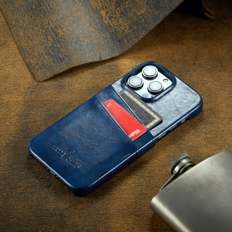 Glossy Leather iPhone Case with Dual Card Slots