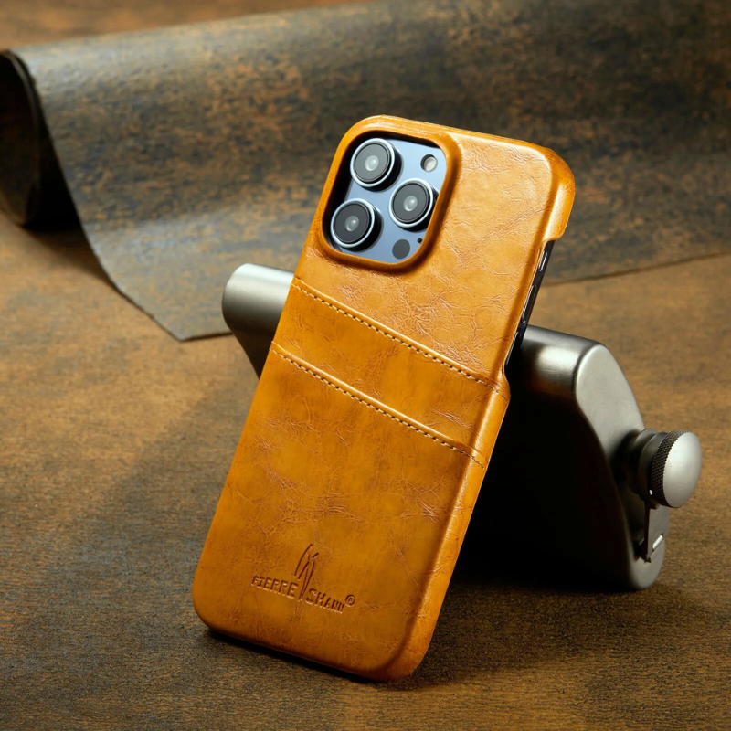 Glossy Leather iPhone Case with Dual Card Slots