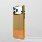 Two Tone Textured iPhone Case with Leather Panel and Metal Style Camera Frame