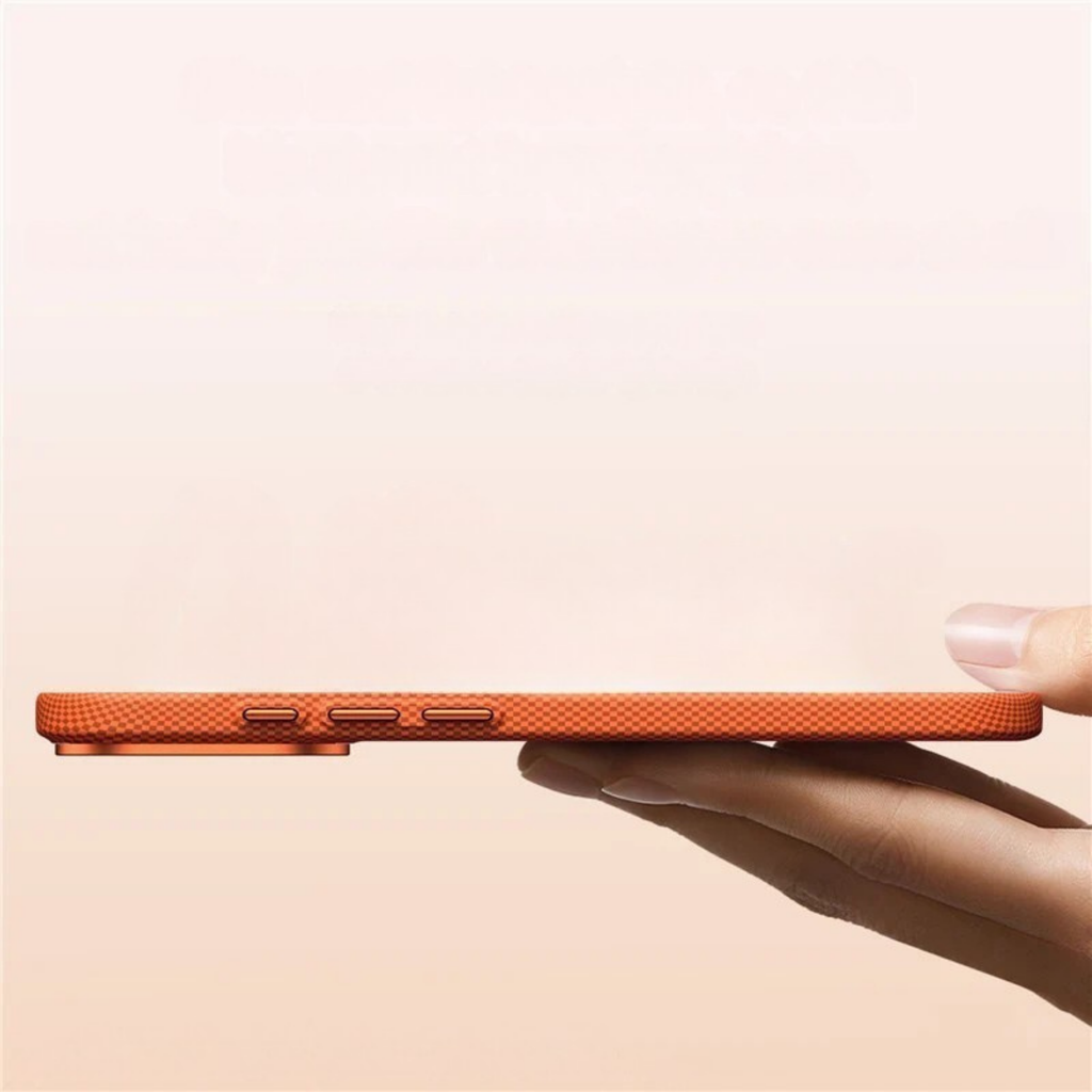 Carbon Fiber Style iPhone Case with Camera Lens Kickstand and Metal Style Frame