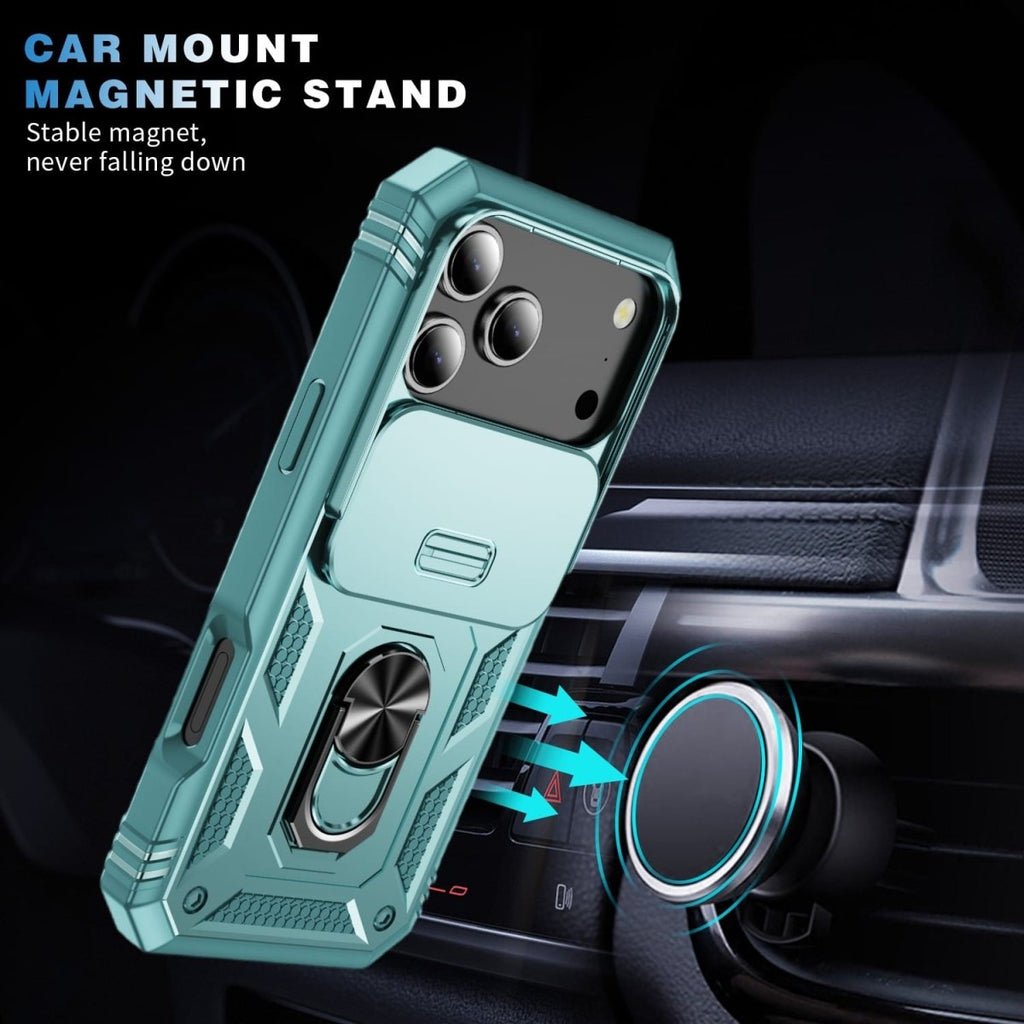 Heavy Duty iPhone Case Sliding Camera Cover Ring Stand