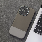 Two Tone Textured iPhone Case with Leather Panel and Metal Style Camera Frame