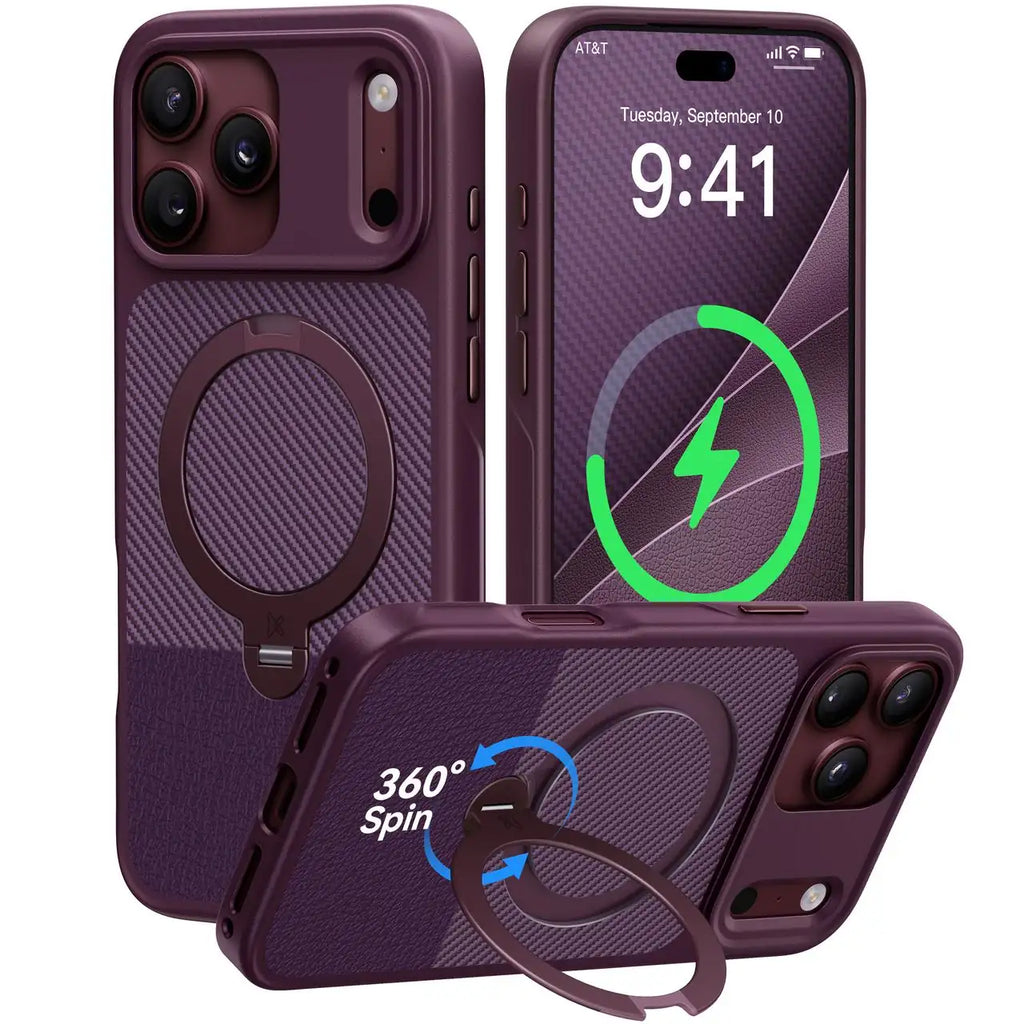 Carbon Fiber Style MagSafe iPhone Case Ring Stand
