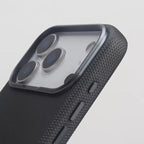 Two Tone Textured iPhone Case with Leather Panel and Metal Style Camera Frame