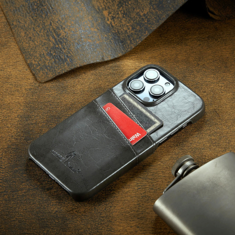 Glossy Leather iPhone Case with Dual Card Slots