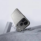 Suede Leather Texture MagSafe iPhone Case with Metal Style Camera Frame and Lens Guard