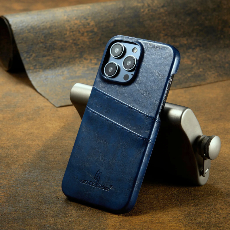 Glossy Leather iPhone Case with Dual Card Slots