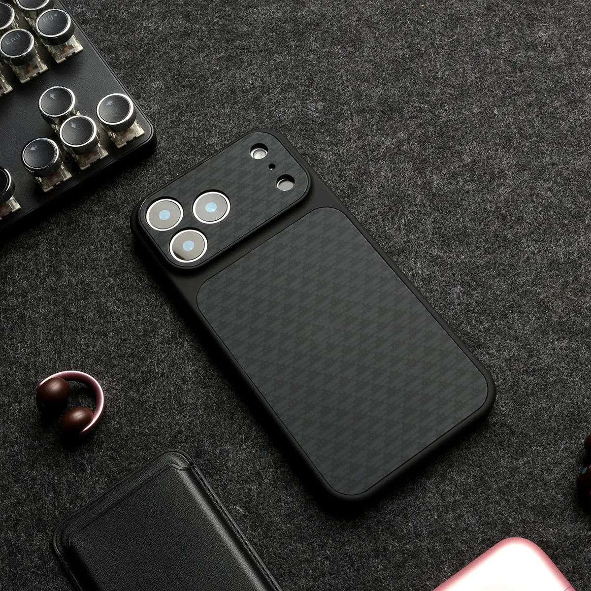 Geometric Pattern iPhone Case with Built In Camera Lens Cover and Raised Camera Frame