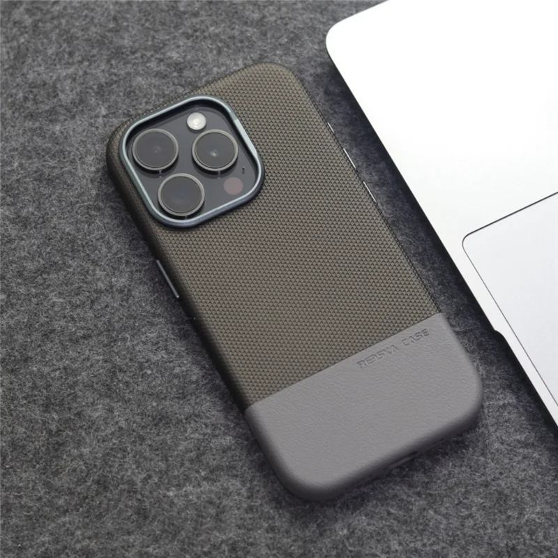 Two Tone Textured iPhone Case with Leather Panel and Metal Style Camera Frame