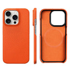 Premium Grain Leather Look iPhone Case Open Edge Design with Exposed Buttons