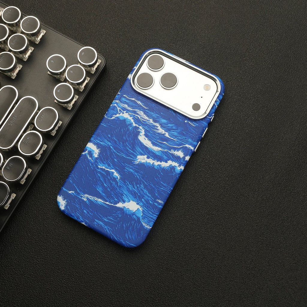 Ocean Wave Art iPhone Case with Metal Style Camera Frame and Lens Guard