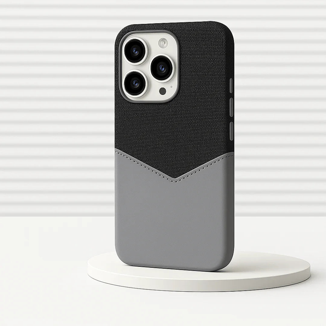 Two-Tone Leather iPhone Case with Stitched Detail & Camera Protection