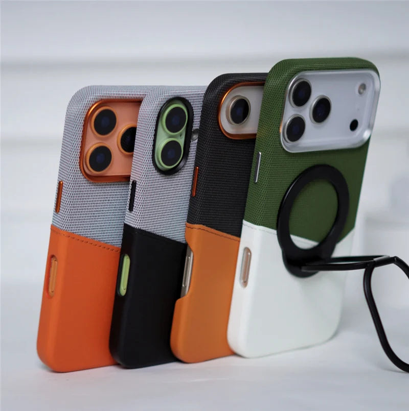 Two Tone Hybrid iPhone Case Woven Textile Leather Panel Slim Protective Cover