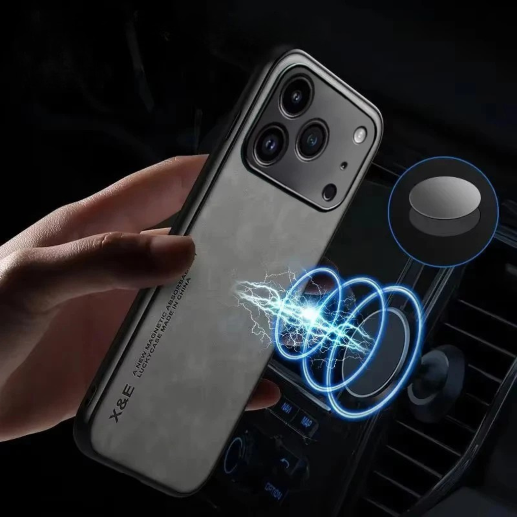 Suede Leather Texture MagSafe iPhone Case with Metal Style Camera Frame and Lens Guard