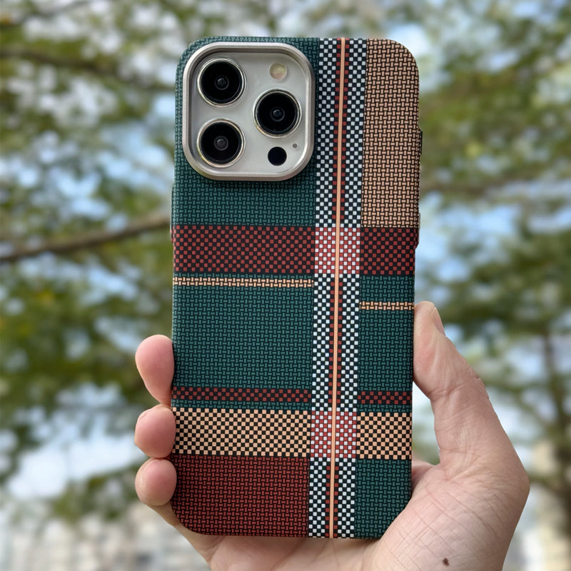 Plaid Pattern iPhone Case With Woven Texture