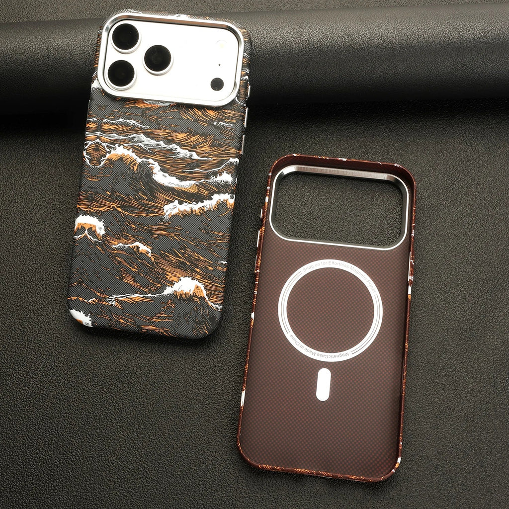 Ocean Wave Art iPhone Case with Metal Style Camera Frame and Lens Guard