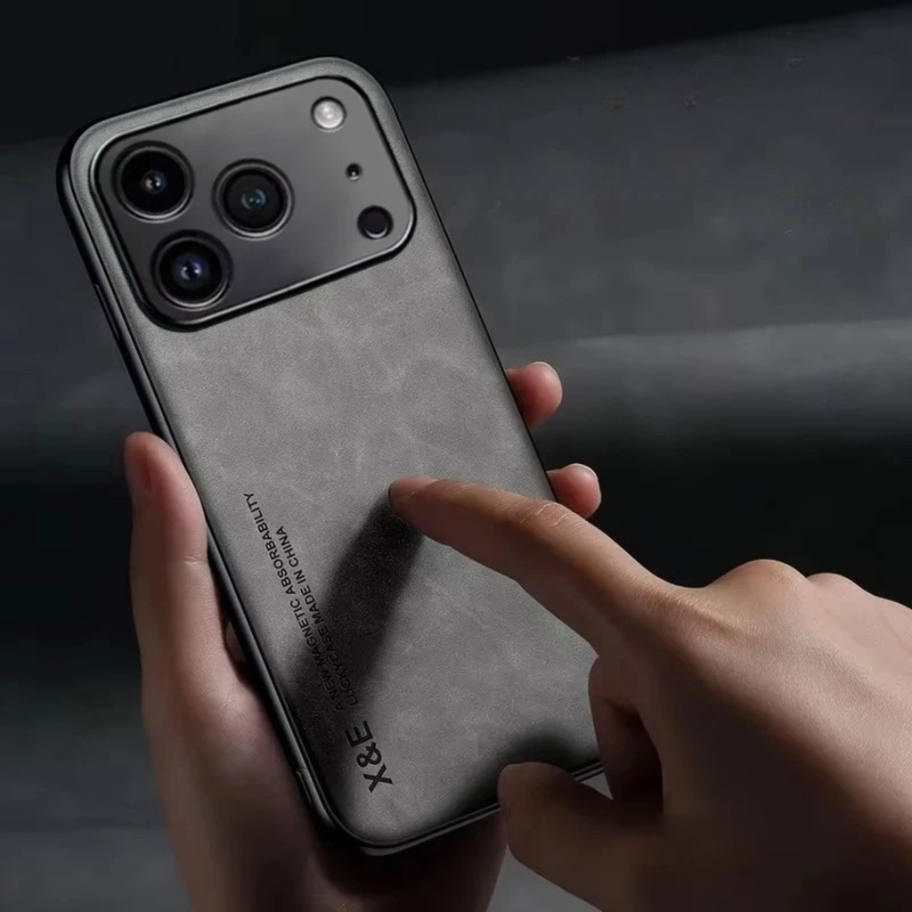 Suede Leather Texture MagSafe iPhone Case with Metal Style Camera Frame and Lens Guard