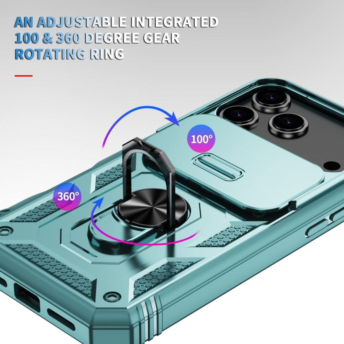 Heavy Duty iPhone Case Sliding Camera Cover Ring Stand