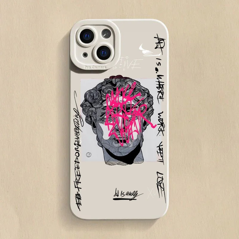 Mona Lisa Graffiti Art Portrait iPhone Case Soft Silicone with Raised Camera Frame and Lens Guard
