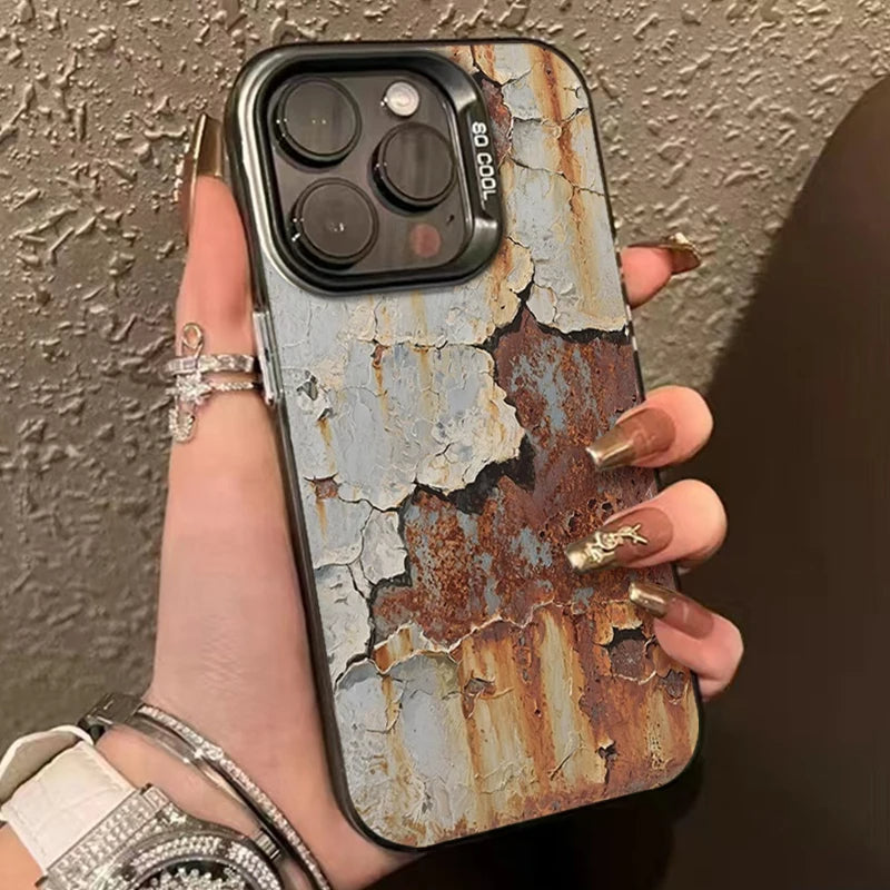 Rusty Peeling Paint iPhone Case with Metal Camera Lens Guard