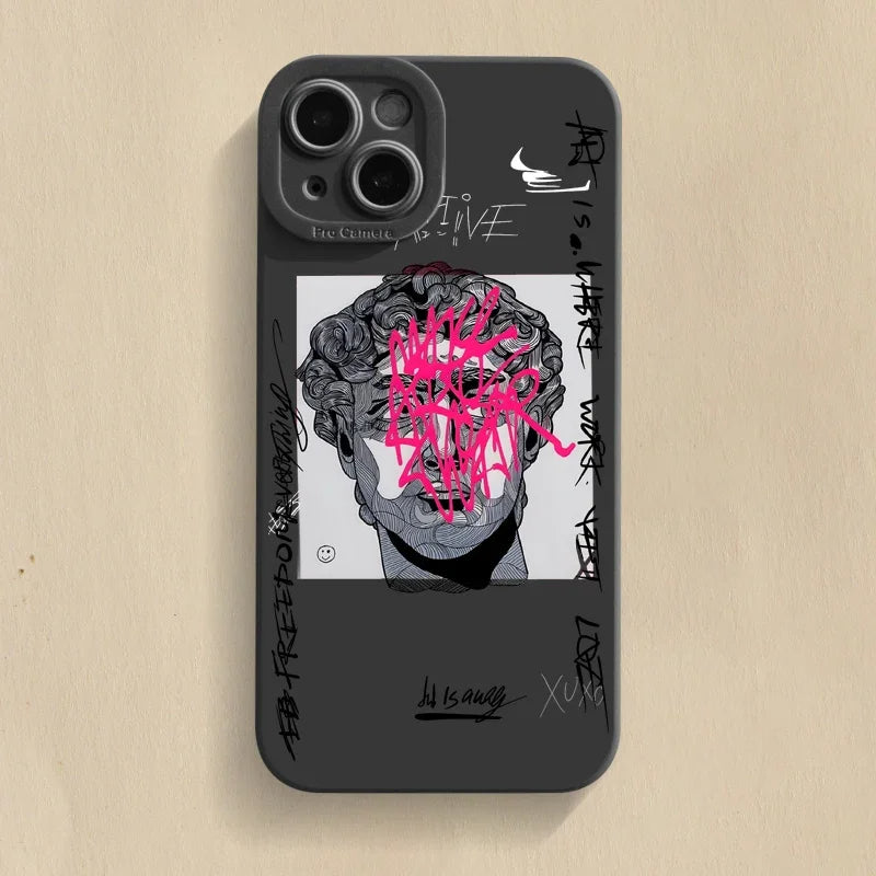Mona Lisa Graffiti Art Portrait iPhone Case Soft Silicone with Raised Camera Frame and Lens Guard
