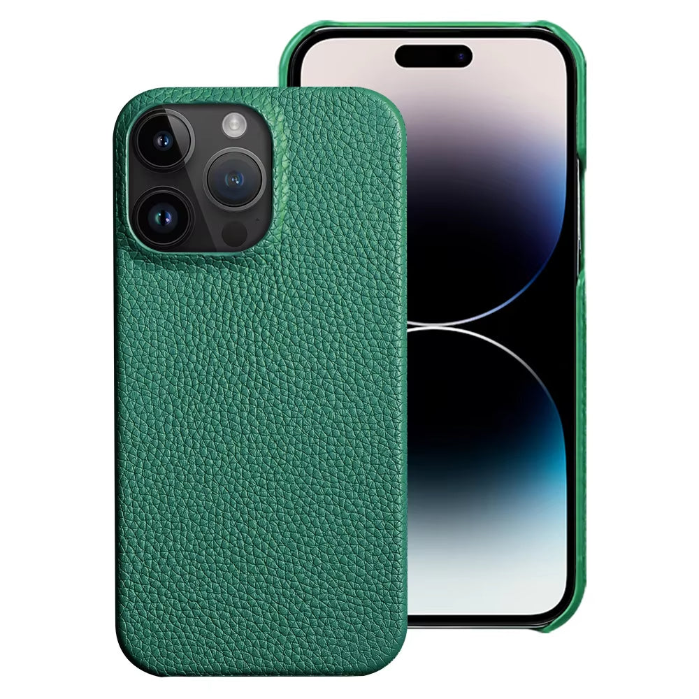 Premium Grain Leather Look iPhone Case Open Edge Design with Exposed Buttons