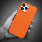 Premium Grain Leather Look iPhone Case Open Edge Design with Exposed Buttons