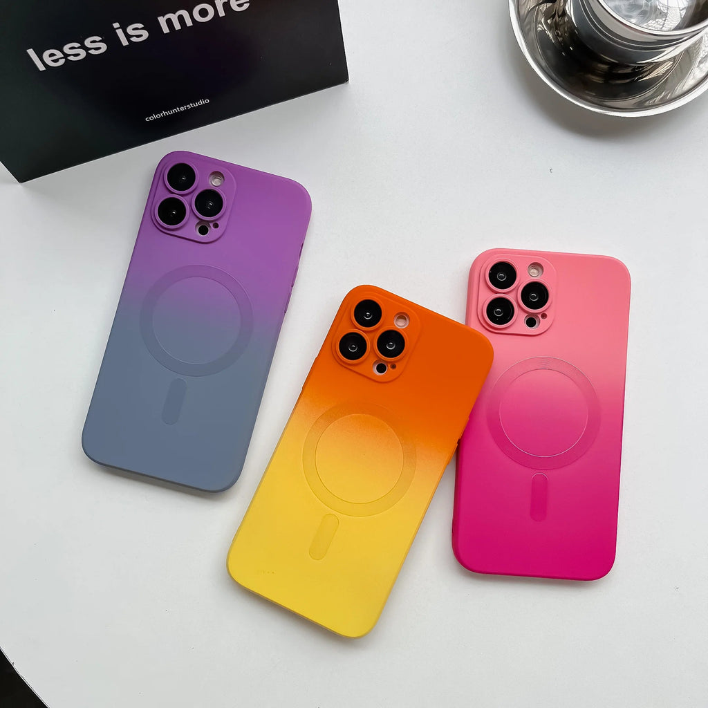 Gradient Ombre MagSafe iPhone Case Soft Silicone with Raised Camera Frame and Lens Guard