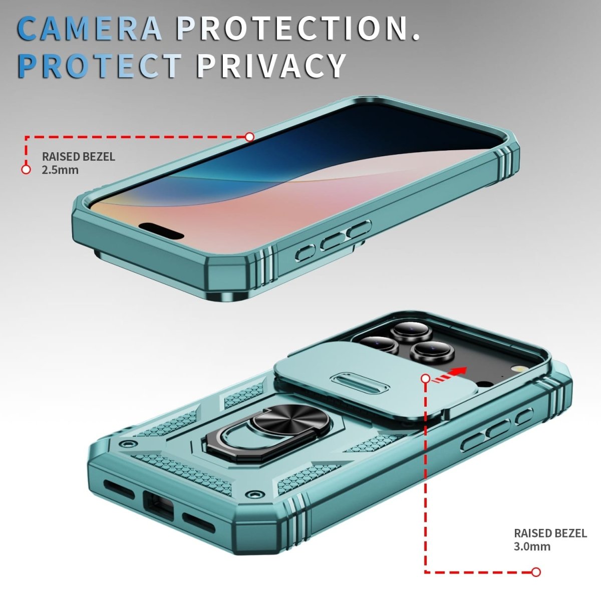Heavy Duty iPhone Case Sliding Camera Cover Ring Stand