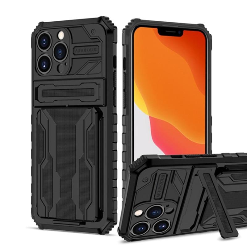 Heavy Duty iPhone Case Card Holder Kickstand