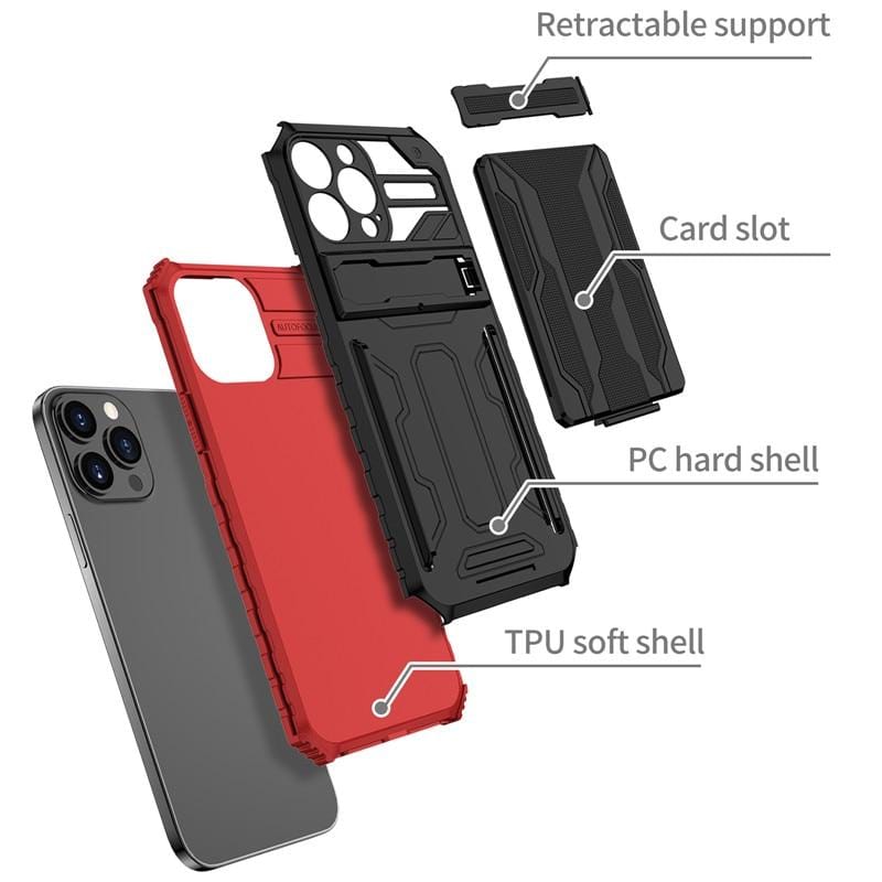 Heavy Duty iPhone Case Card Holder Kickstand