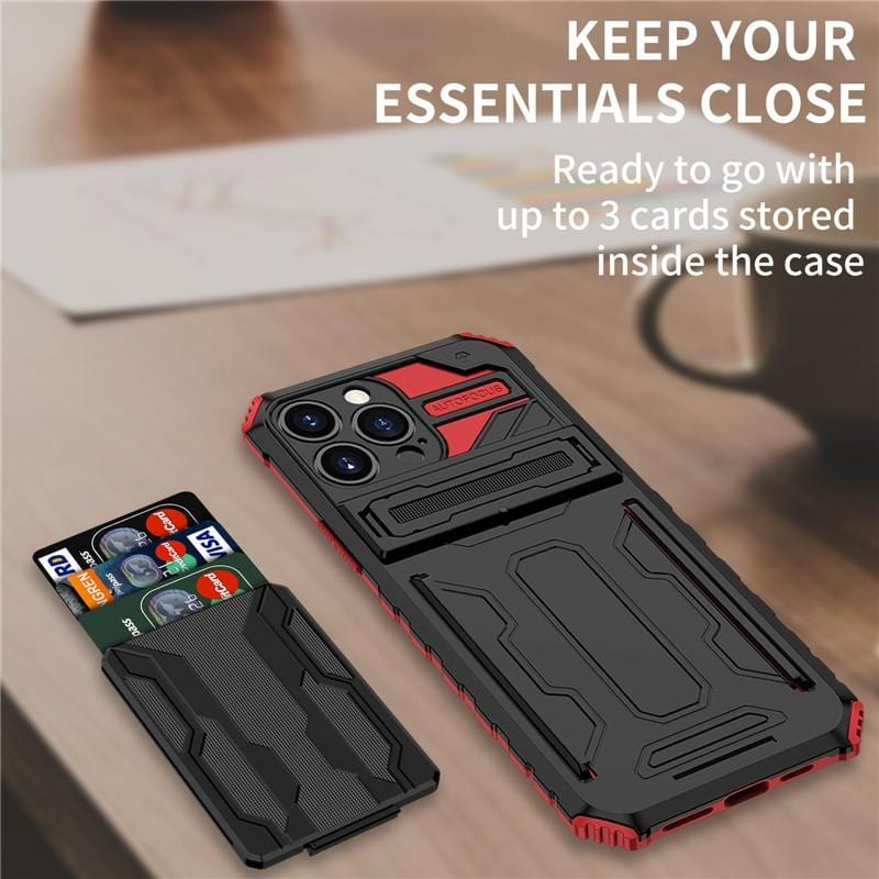 Heavy Duty iPhone Case Card Holder Kickstand