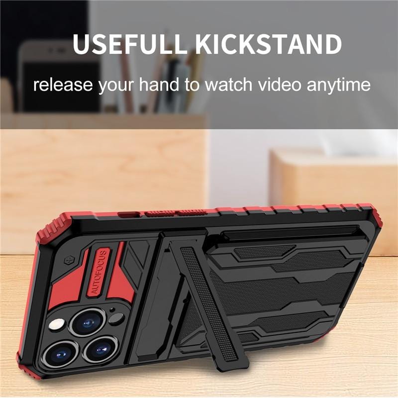 Heavy Duty iPhone Case Card Holder Kickstand