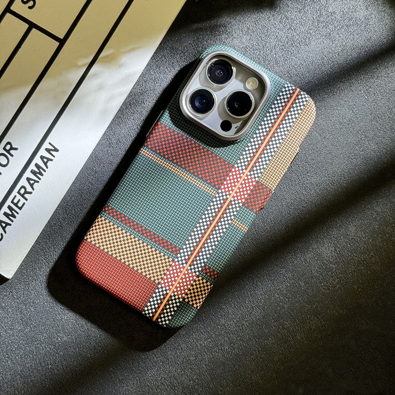 Plaid Pattern iPhone Case With Woven Texture