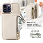 Leather Zipper Wallet iPhone Case with Crossbody Strap