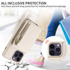 Leather Zipper Wallet iPhone Case with Crossbody Strap