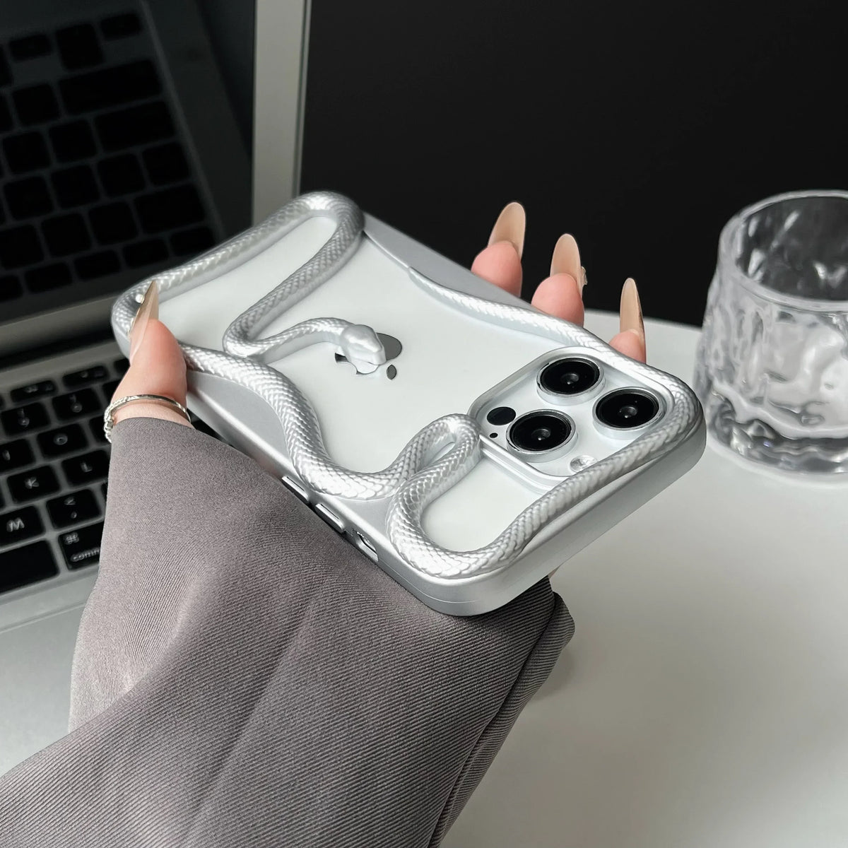 3D Snake Design iPhone Case with Textured Scale Finish & Camera Lens Protection