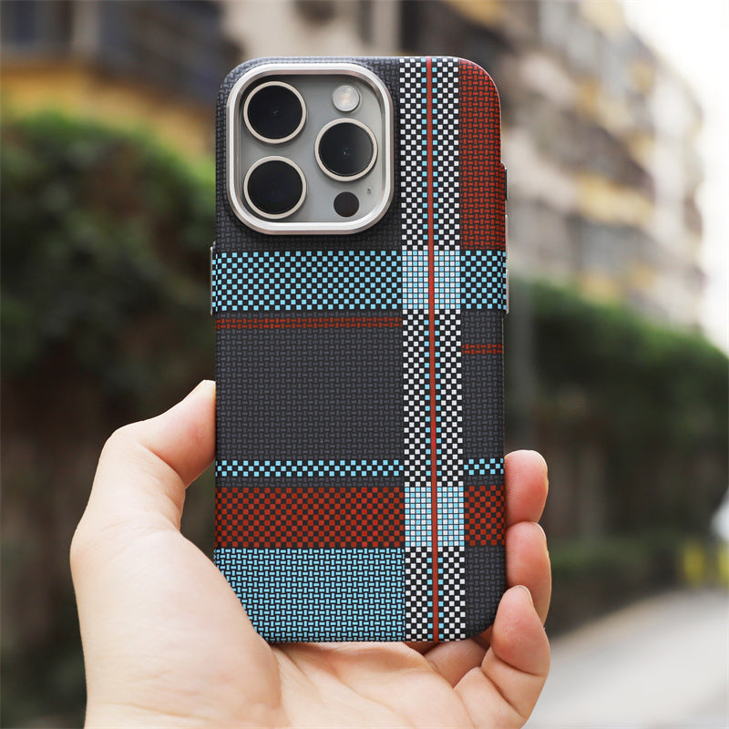 Plaid Pattern iPhone Case With Woven Texture