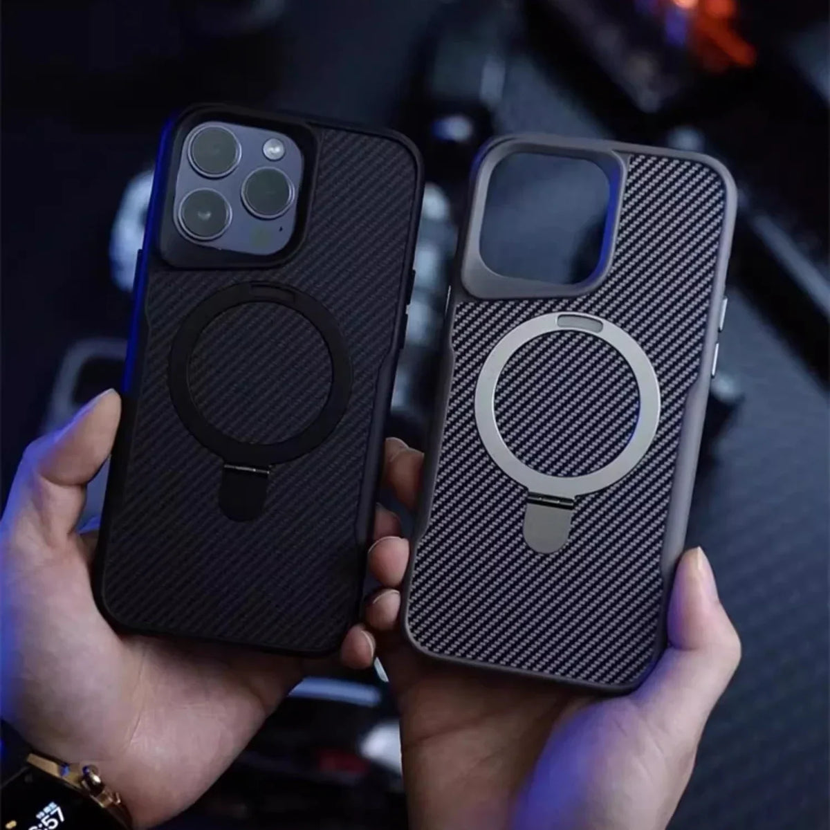Carbon Fiber Ring Stand MagSafe iPhone Case