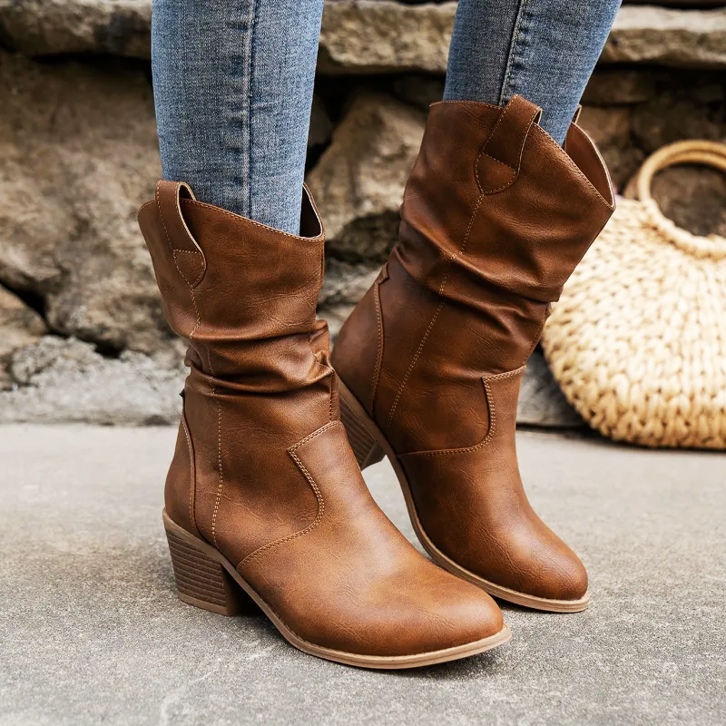 Kate Western Leather Mini Cowboy Boots