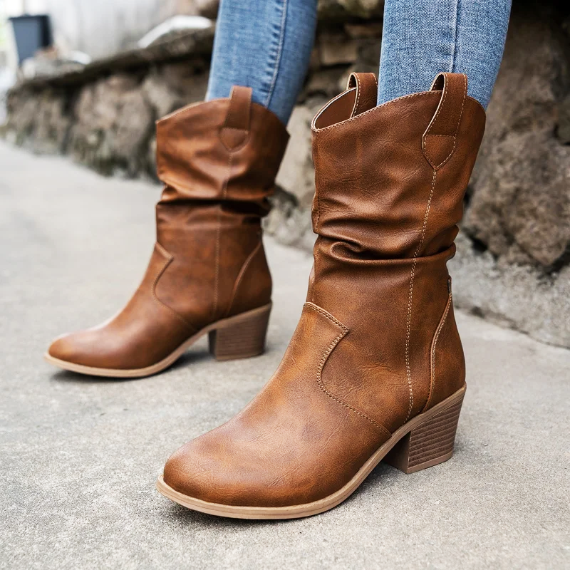 Kate Western Leather Mini Cowboy Boots