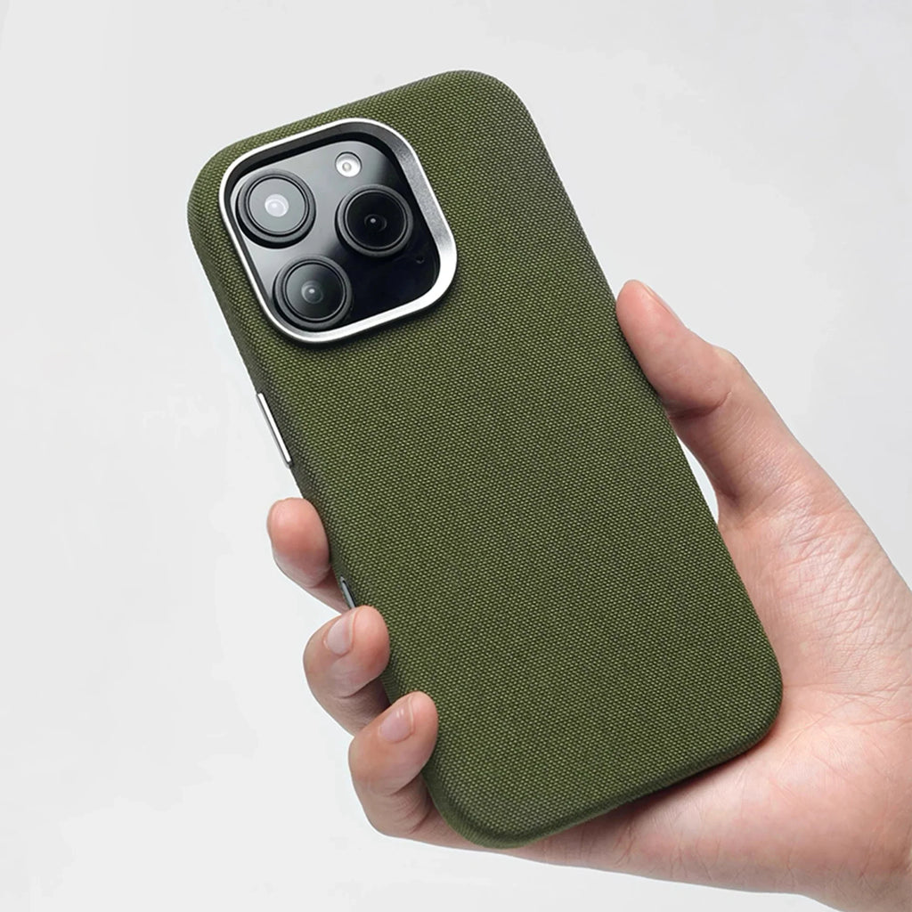 Woven Fabric iPhone Case with Metal Style Camera Frame and Lens Guard