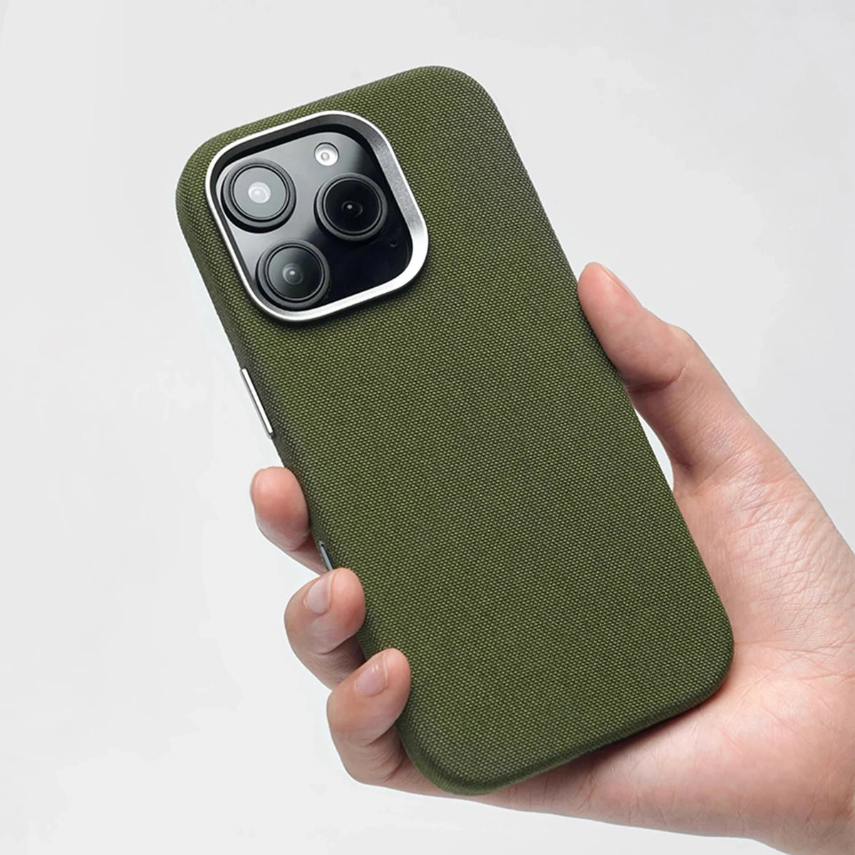 Woven Fabric iPhone Case with Metal Style Camera Frame and Lens Guard