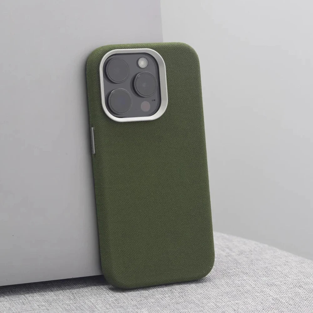 Woven Fabric iPhone Case with Metal Style Camera Frame and Lens Guard