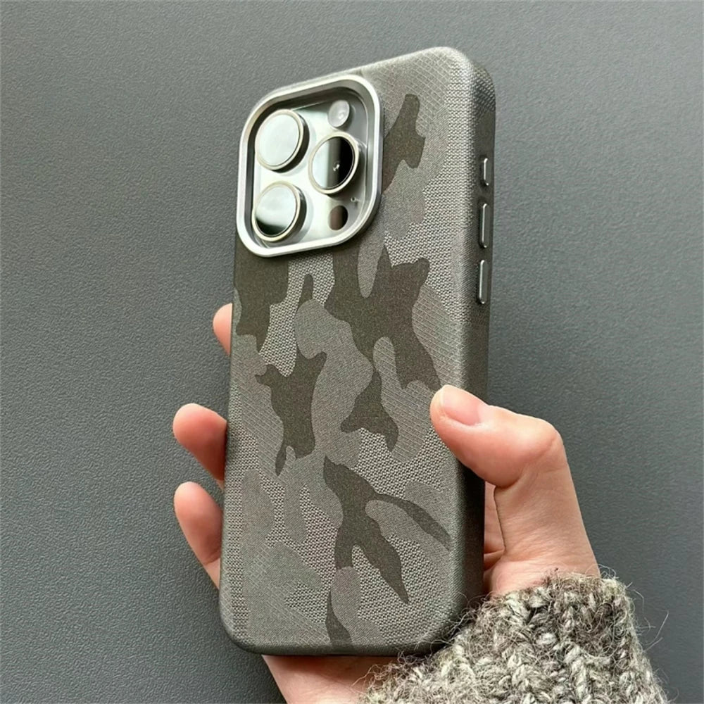 Camo Pattern iPhone Case with Metal Style Camera Frame and Lens Guard